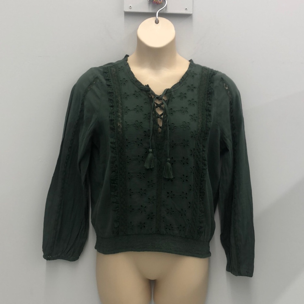 American Eagle Peasant Style Muted Green Blouse Size L